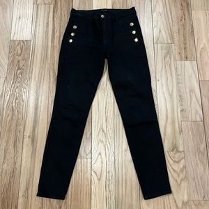 J Brand size 27 black skinny stretch jeans with gold buttons